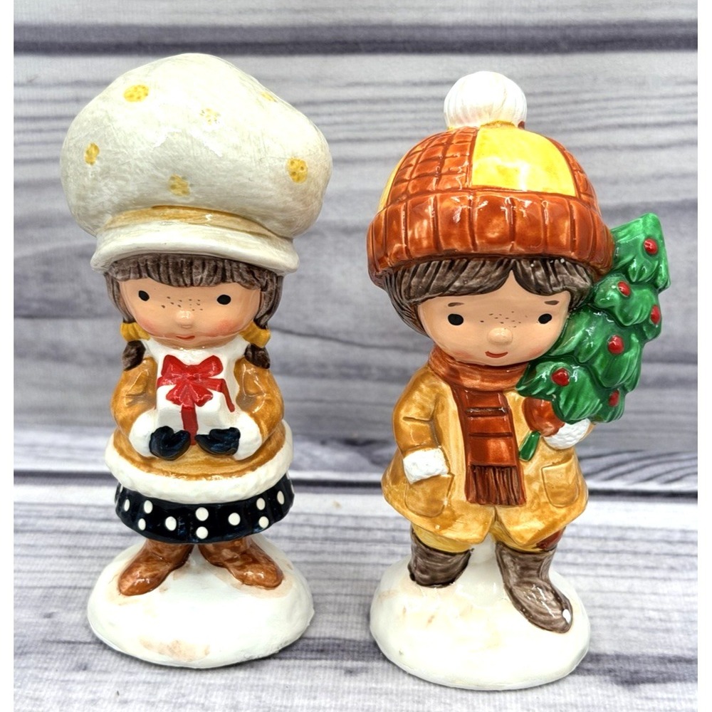 VINTAGE 1971 AMERICAN GREETINGS CHRISTMAS GIRL AND BOY FIGURINES - JAPAN